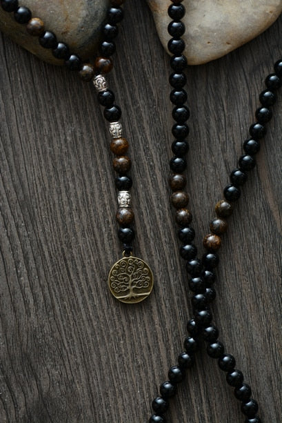 Natural Black Onyx & Bronzite Beaded Necklace