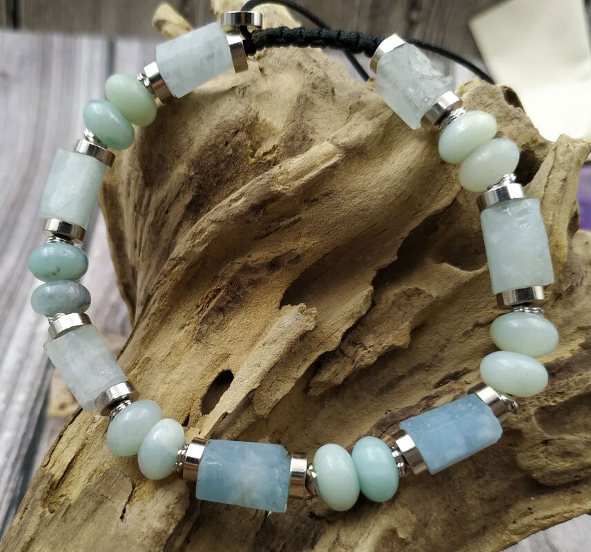 Natural Aquamarine & Amazonite Beaded Bracelet