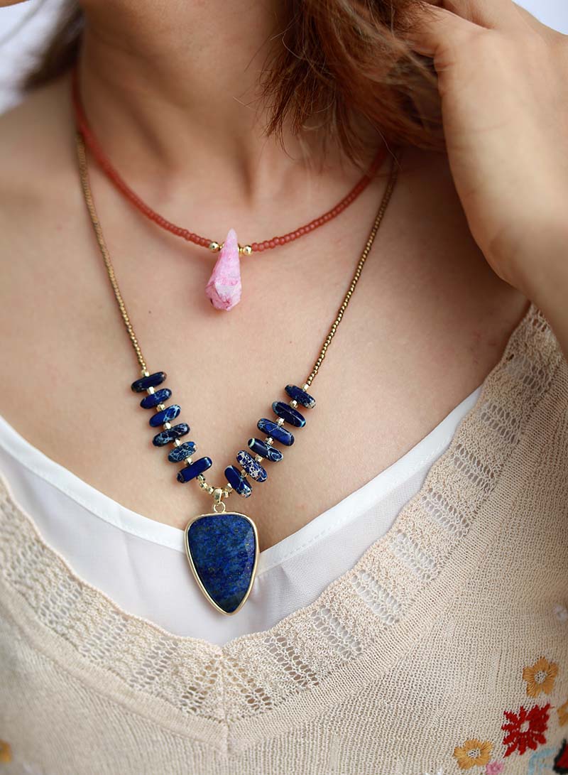 Natural Blue Jasper & Lapis Lazuli Necklace