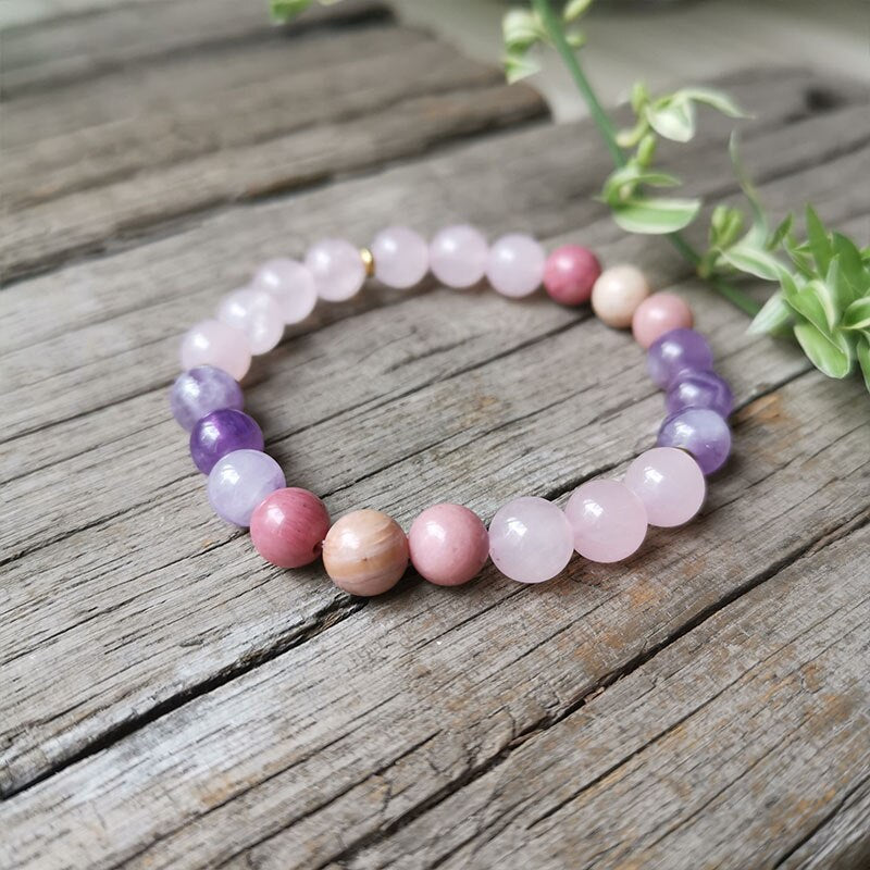 Natural Rhodonite, Amethyst & Rose Quartz 108 Beads Mala Necklace / Bracelet