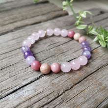 Load image into Gallery viewer, Natural Rhodonite, Amethyst &amp; Rose Quartz 108 Beads Mala Necklace / Bracelet
