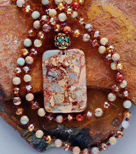 Natural Imperial Jasper & Crystals Necklace with Nepalese Charm