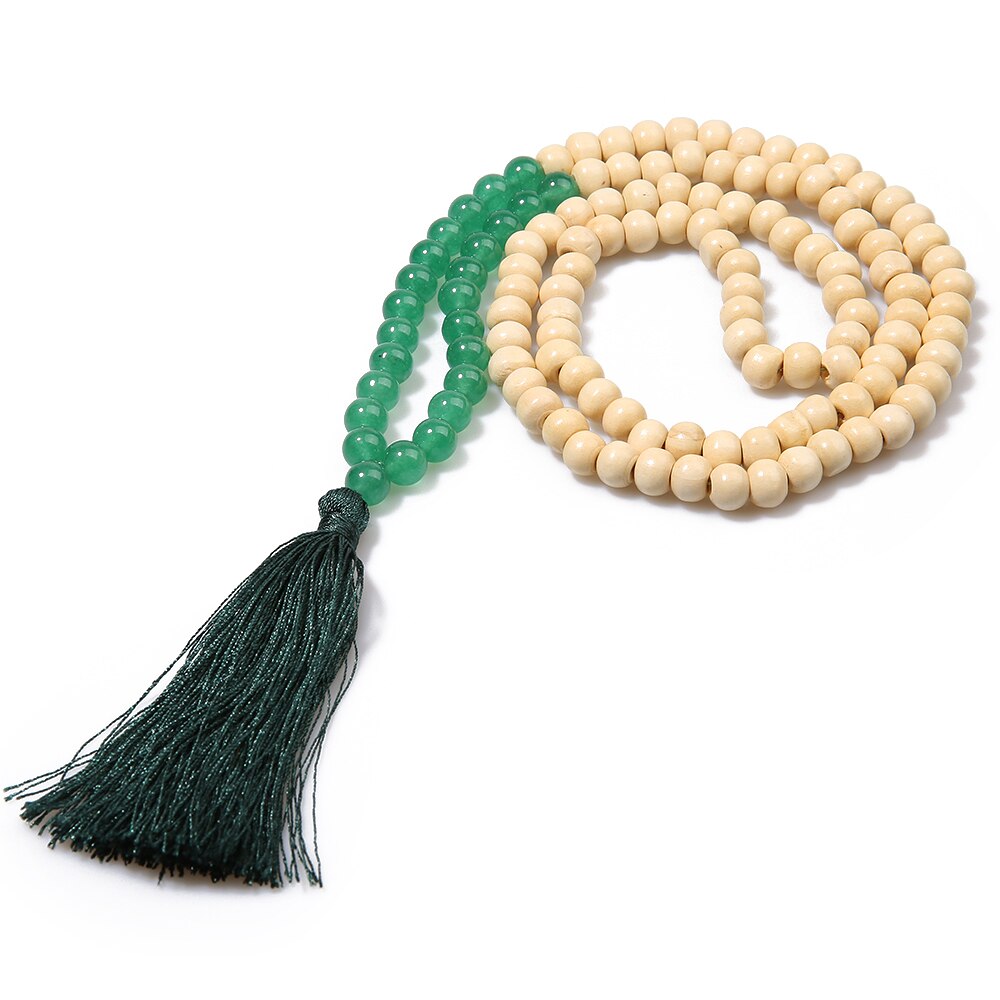 Natural Gemstones & Wood 108 Beads Mala Necklace