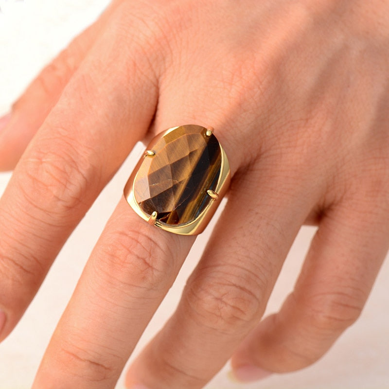 Natural Tiger's Eye Stone Cuff Ring