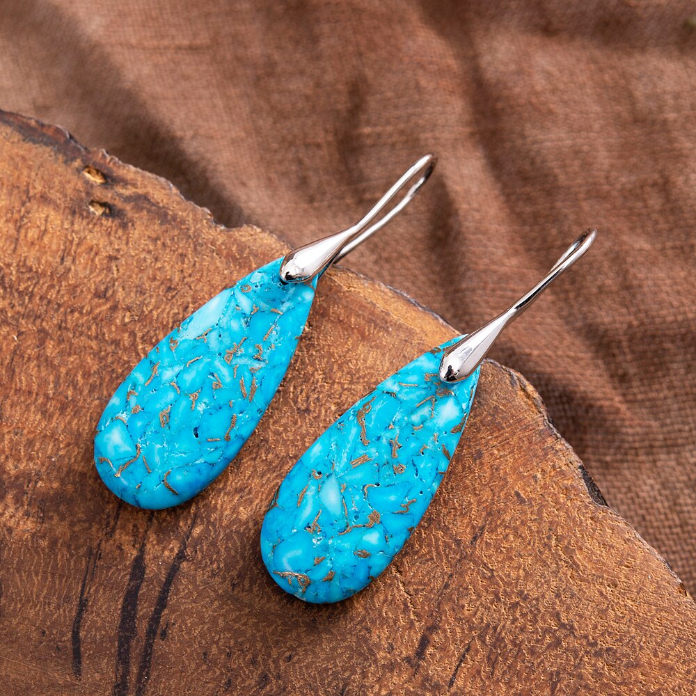 Natural Turquoise Jasper Teardrop Earrings