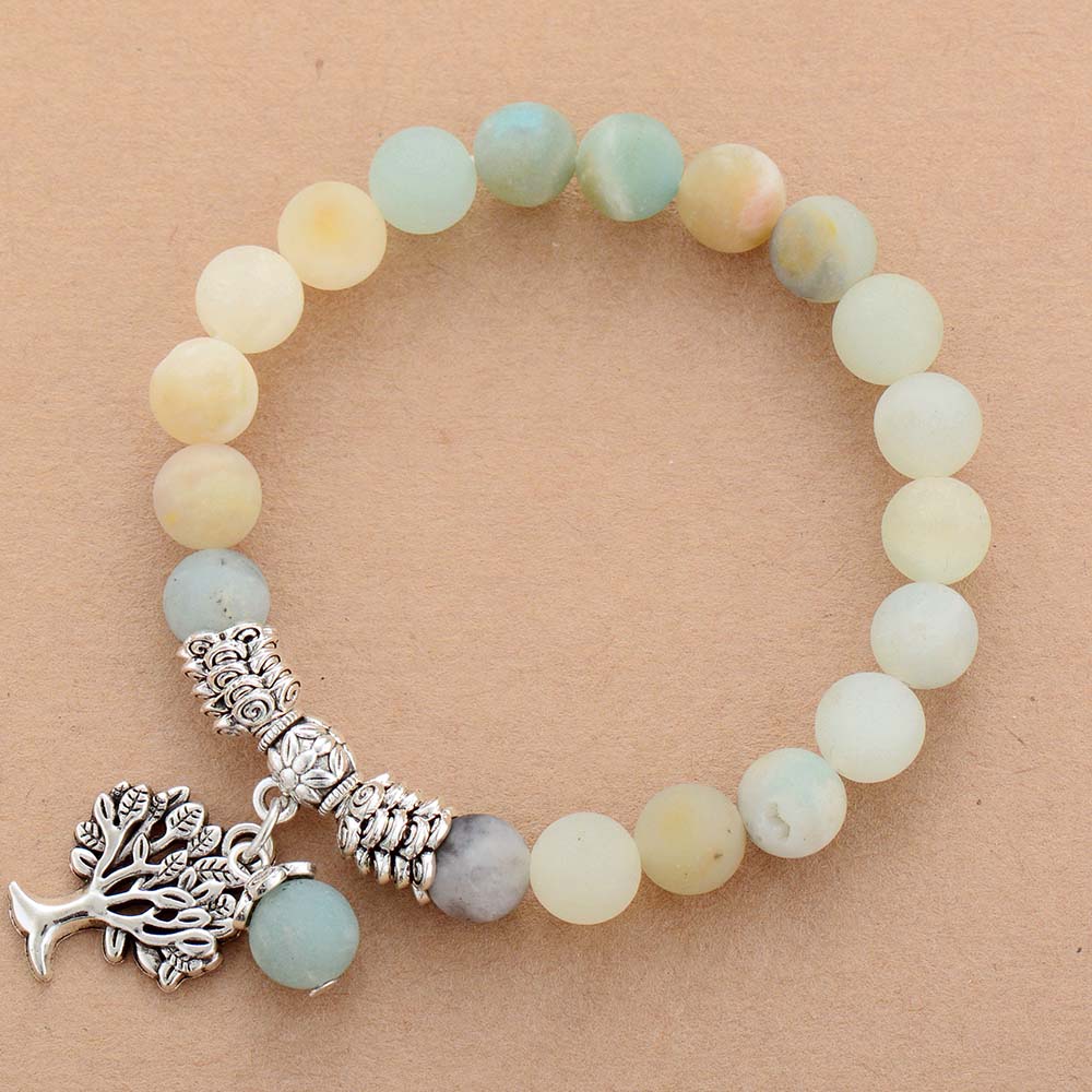 Natural Matte Amazonite Tree of Life Beaded Bracelet