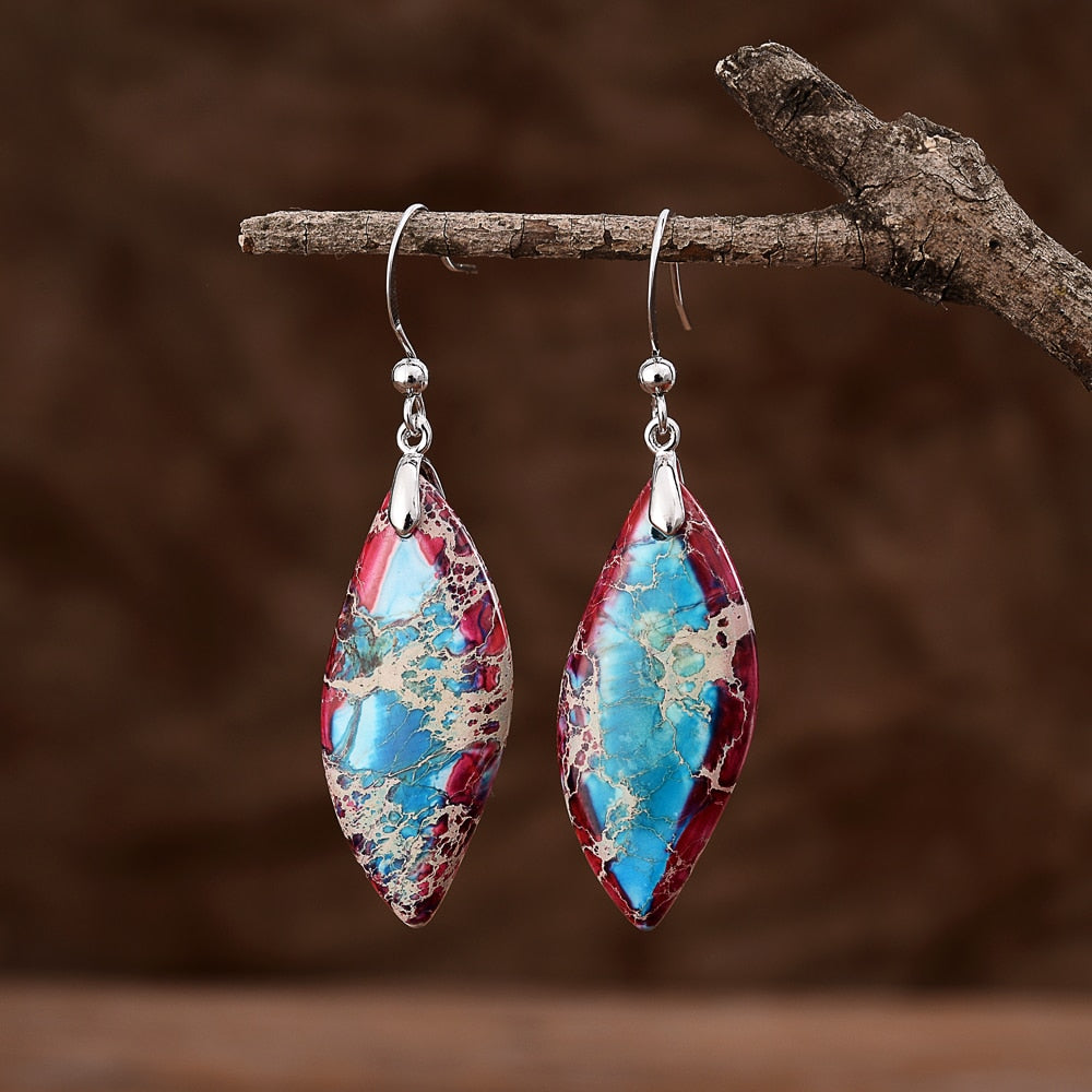 Natural Sunset & Ocean Jasper Flame Earrings