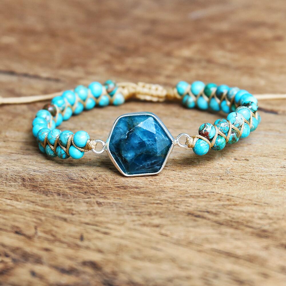 Natural Turquoise Jasper & Apatite Wrap Bracelet