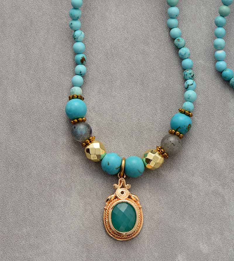 Natural Turquoise & Labradorite Beads Necklace / Bracelet