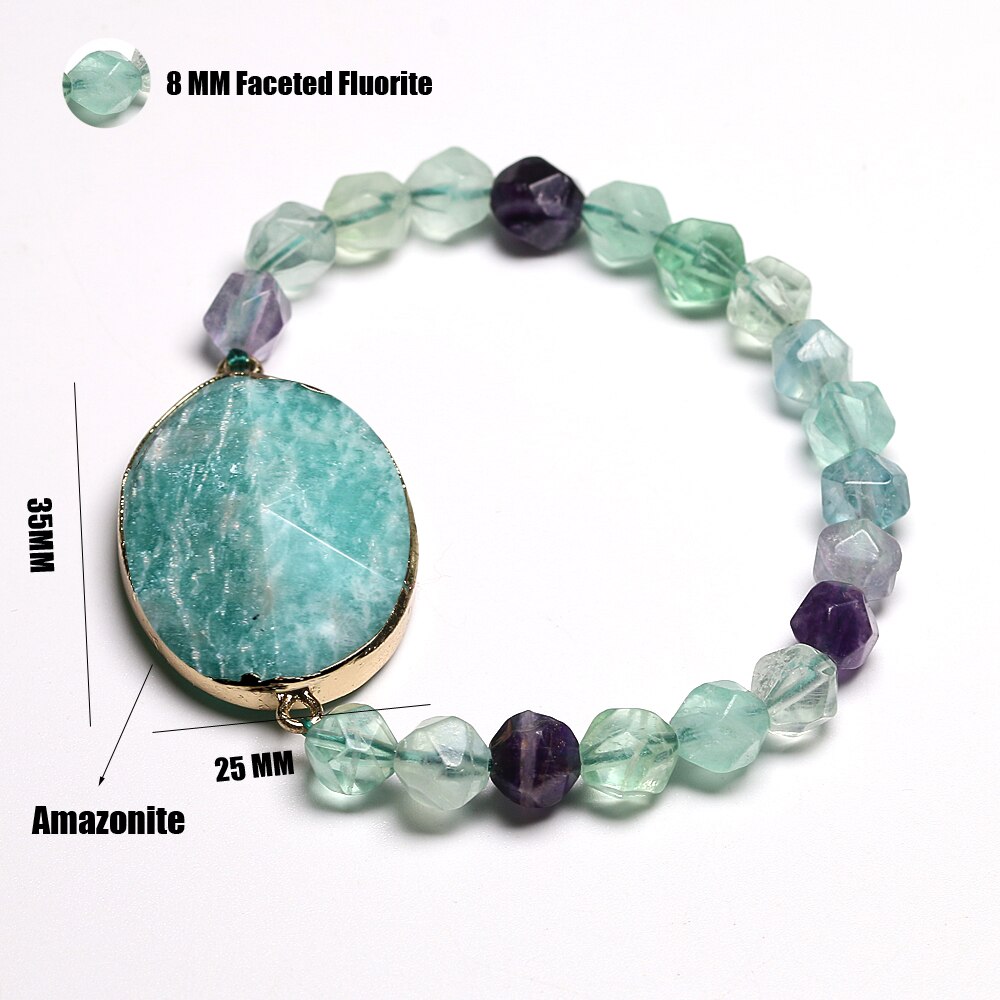 Natural Rainbow Fluorite & Amazonite Beaded Bracelet