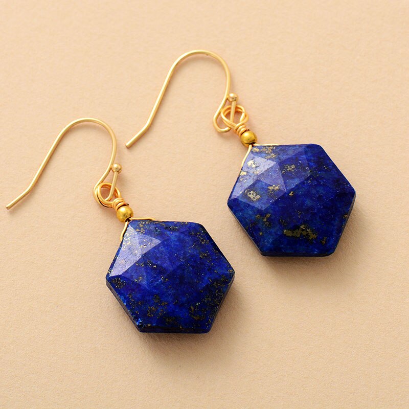 Natural Lapis Lazuli / Amethyst / Labradorite Hexagon Earrings