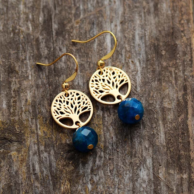 Natural Apatite Tree Of Life Earrings