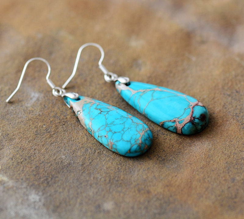 Natural Turquoise Jasper Teardrop Earrings