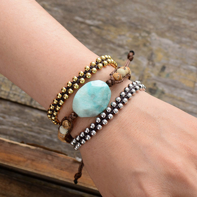 Natural Picture Jasper & Amazonite Wrap Bracelet