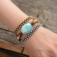 Load image into Gallery viewer, Natural Picture Japser Beads &amp; Amazonite Woven Wrap Bracelet
