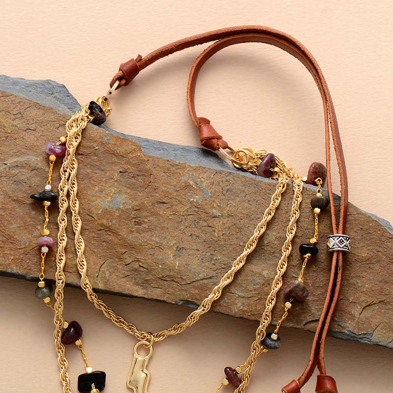 Natural Tourmaline & Rhodonite Multi-Layer Necklace