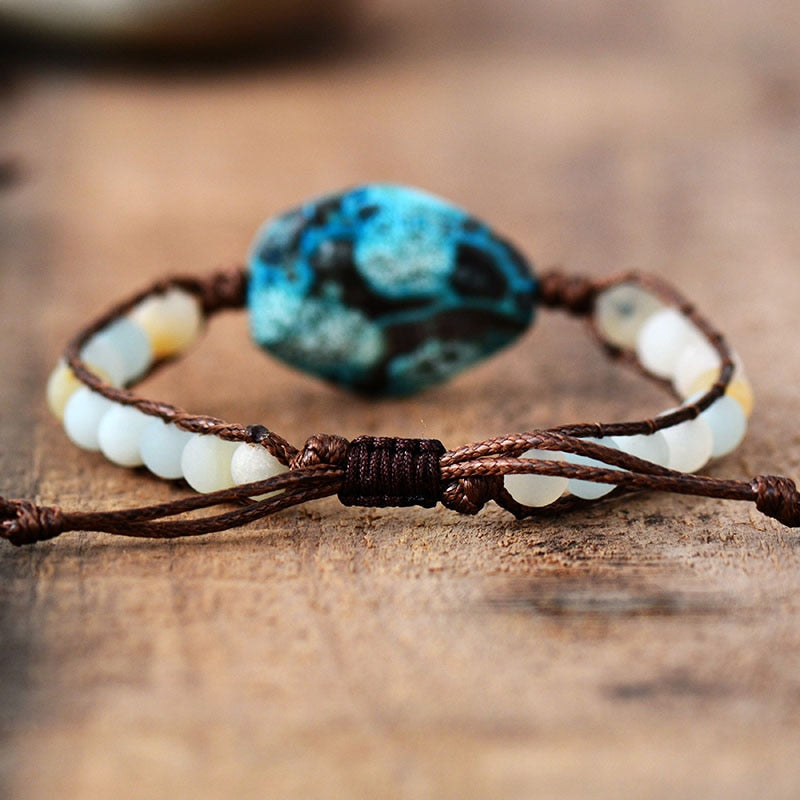 Natural Amazonite & Fossil Flower Jasper Wrap Bracelet