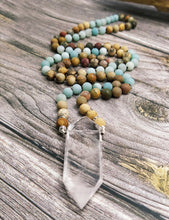Load image into Gallery viewer, Natural Jasper, Amazonite &amp; Clear Quartz Wand Necklace

