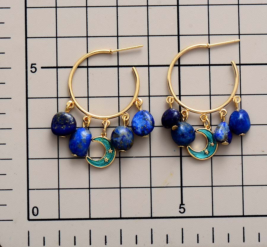 Natural Lapis Lazuli Good Night Moon Hoop Earrings