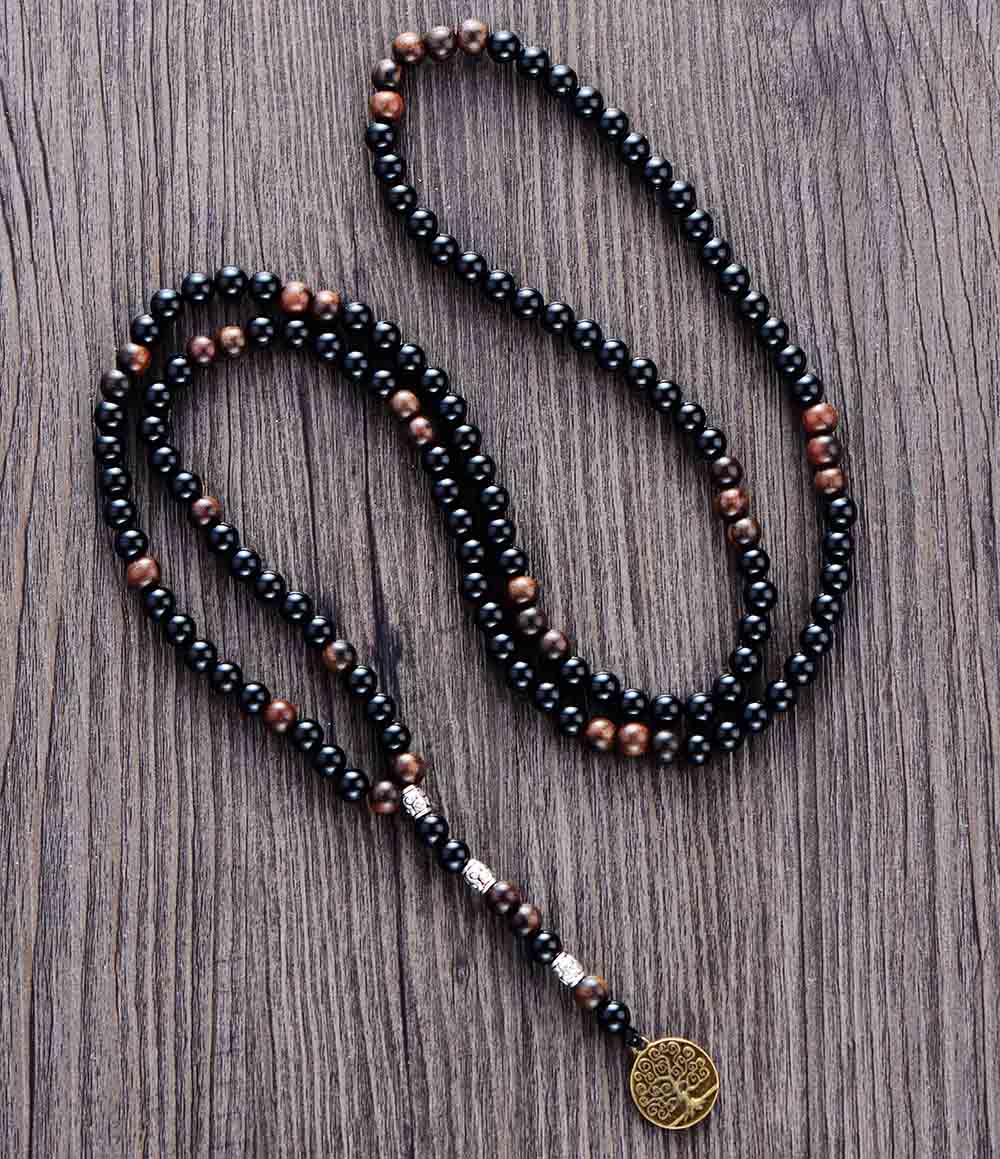 Natural Black Onyx & Bronzite Beaded Necklace