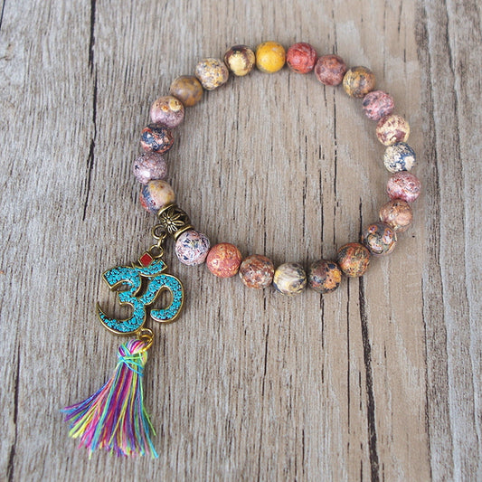 Natural Matte Jasper Beaded OM Bracelet