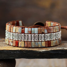 Load image into Gallery viewer, Natural Tan Jasper Leather Wrap Bracelet

