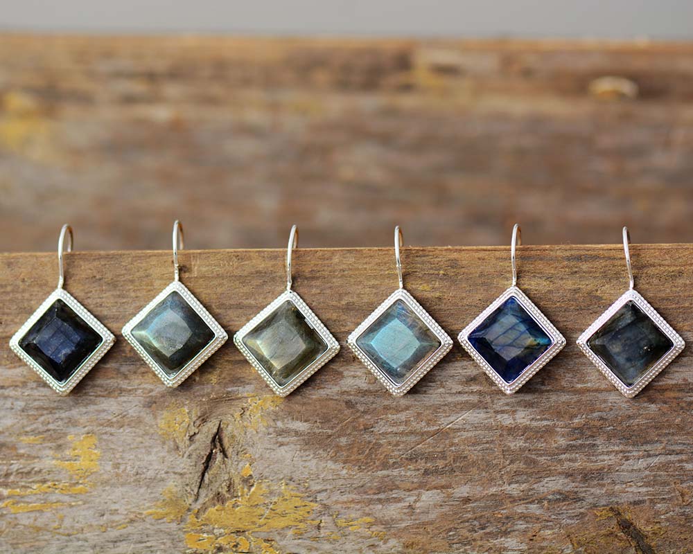 Natural Labradorite / Amethyst / Lapis Lazuli Geometric Earrings