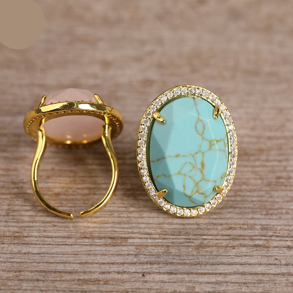 Natural Turquoise & Zircons Ring