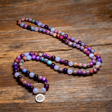 Load image into Gallery viewer, Natural Light Blue Agate, Purple Jasper &amp; Amethyst 108 Mala Beads Necklace / Bracelet
