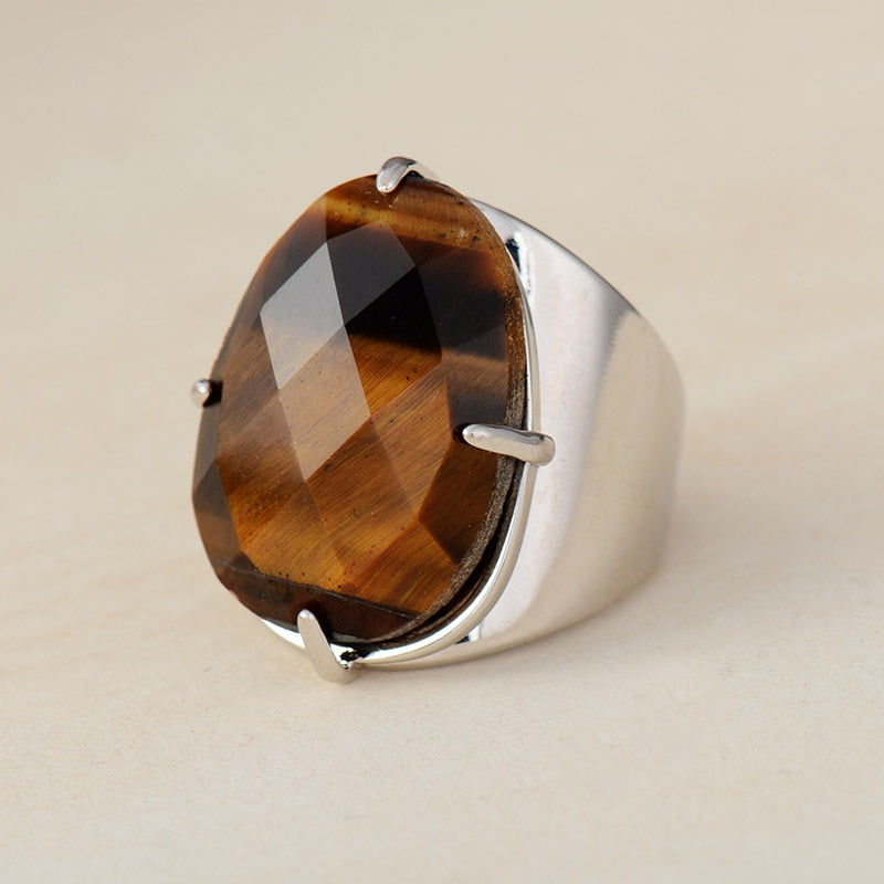 Natural Tiger's Eye Stone Cuff Ring