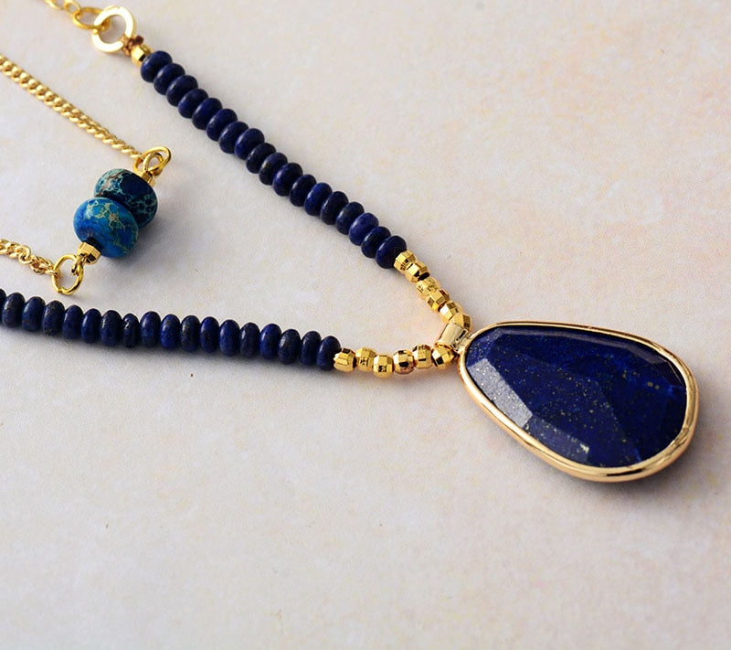 Natural Blue Jasper & Lapis Lazuli Multi-Layered Necklace