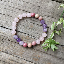 Load image into Gallery viewer, Natural Rhodonite, Amethyst &amp; Rose Quartz 108 Beads Mala Necklace / Bracelet
