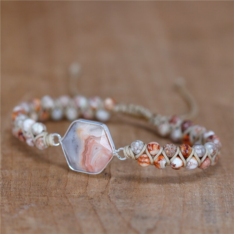 Natural Jasper & Agate Hexagon Bracelet