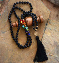 Load image into Gallery viewer, 108 Natural Black Onyx and 7 Chakra Mala Bead Necklace

