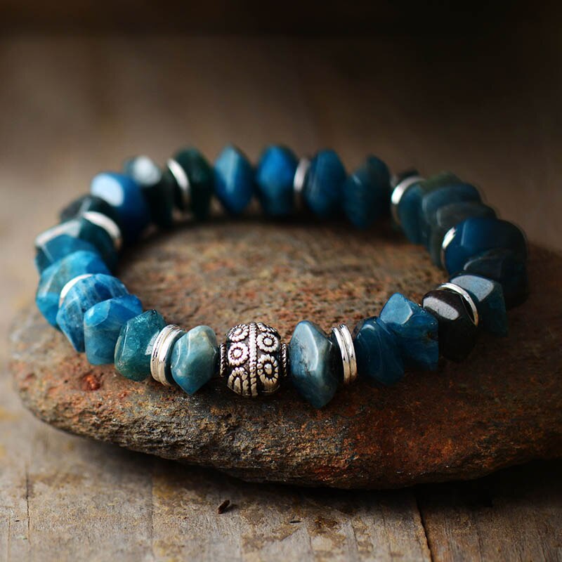 Natural Apatite Beads with Tree of Life Charm Bracelet