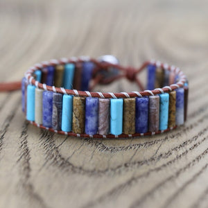 Natural Sodalite, Jasper, Turquoise & Agate Leather Wrap Bracelet