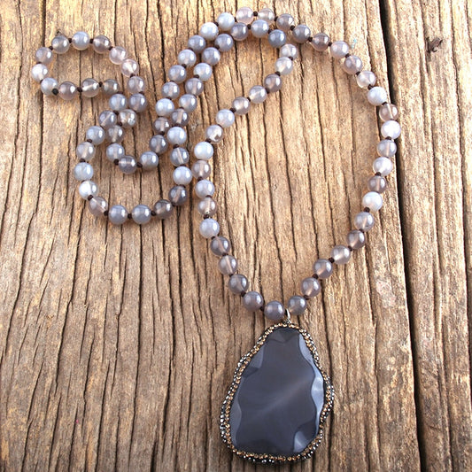 Natural Agate & Rhinestones Necklace