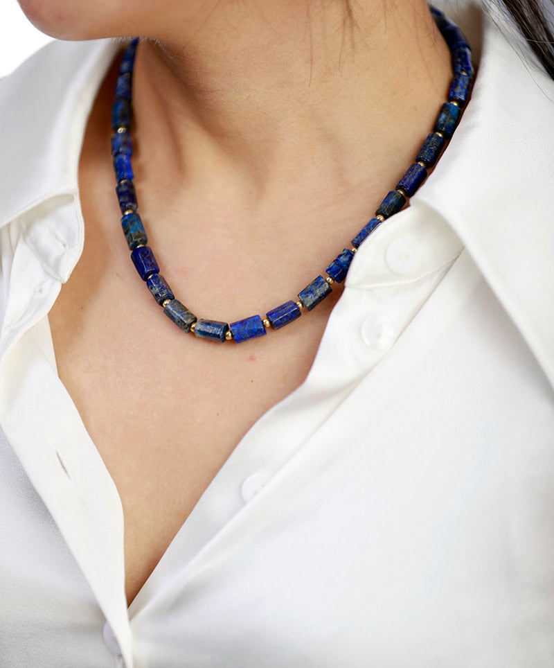 Natural Lapis Lazuli Tube Beads Choker Necklace