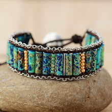 Load image into Gallery viewer, Natural Jasper &amp; Weaving Chain Leather Wrap Bracelet
