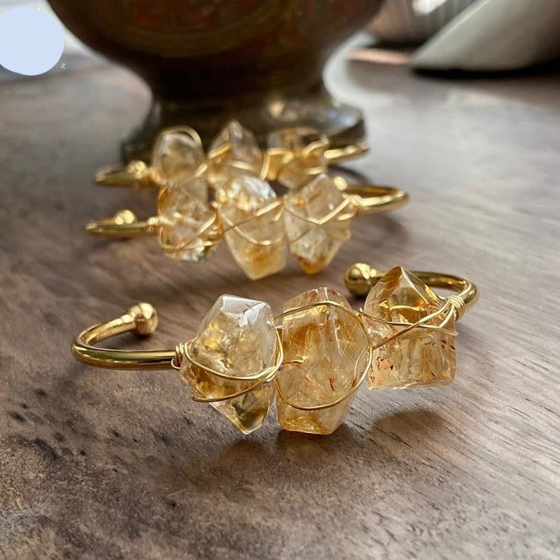 Natural Raw Citrine Quartz Cuff Bracelet