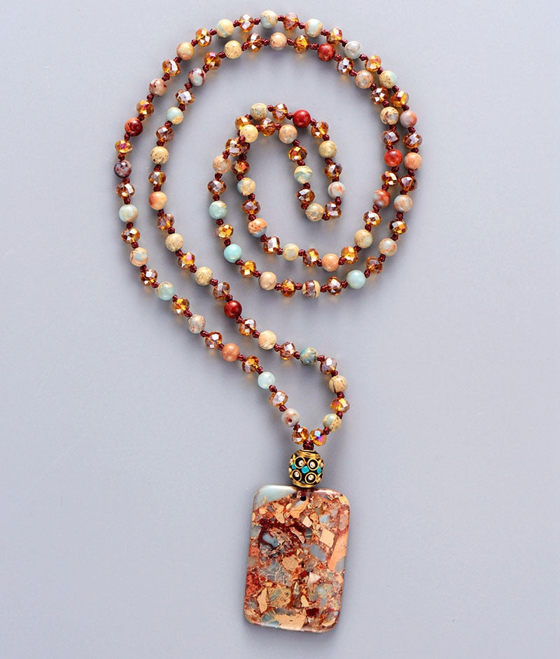 Natural Imperial Jasper & Crystals Necklace with Nepalese Charm