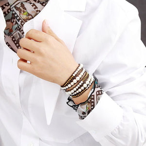 Natural Shell Pearls Leather Wrap Bracelet