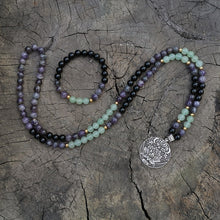 Load image into Gallery viewer, Natural Amethyst, Aventurine &amp; Black Onyx 108 Beads Mala Necklace / Bracelet
