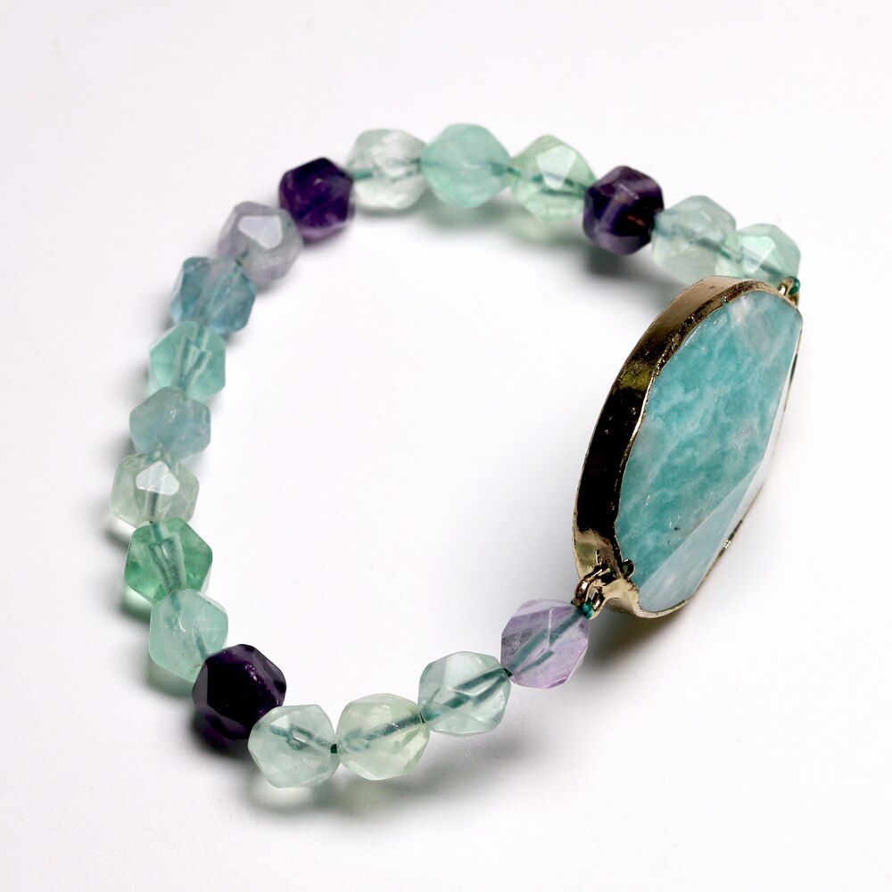 Natural Rainbow Fluorite & Amazonite Beaded Bracelet