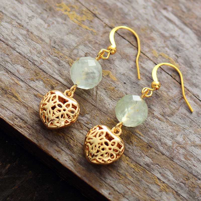 Natural Aventurine & Heart Dangle Earrings