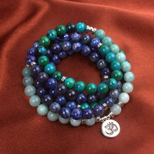 Load image into Gallery viewer, 108 Mala Necklace with Natural Lapis Lazuli, Sodalite, Amazonite &amp; Chrysocolla Beads
