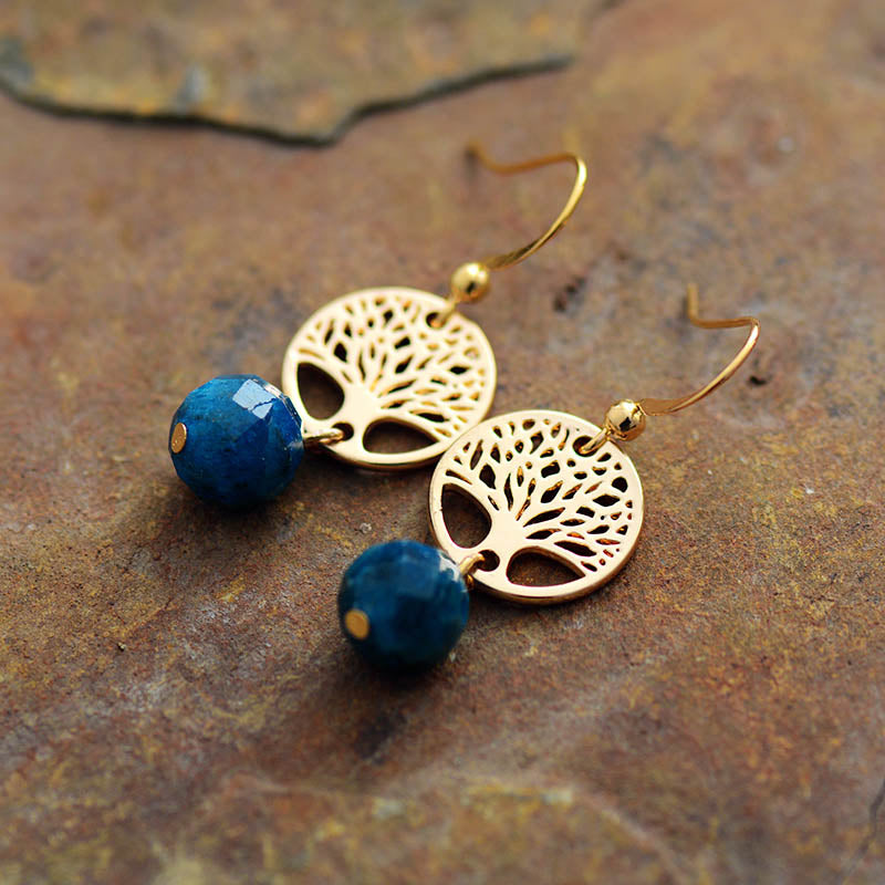 Natural Apatite Tree Of Life Earrings