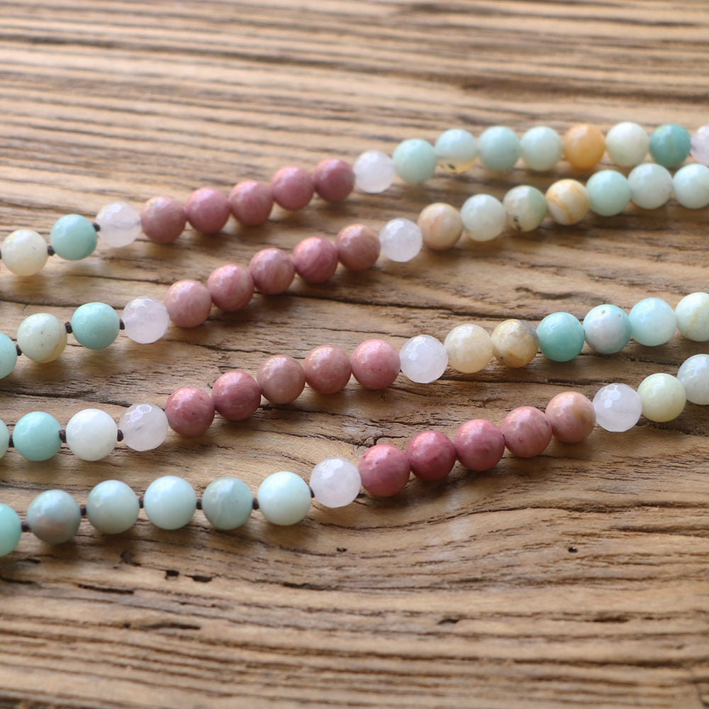 Natural Amazonite, Clear Quartz, Rhodonite & Turquoise Cross Necklace