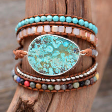 Load image into Gallery viewer, Natural Fossil Flower Jasper Leather Wrap Bracelet
