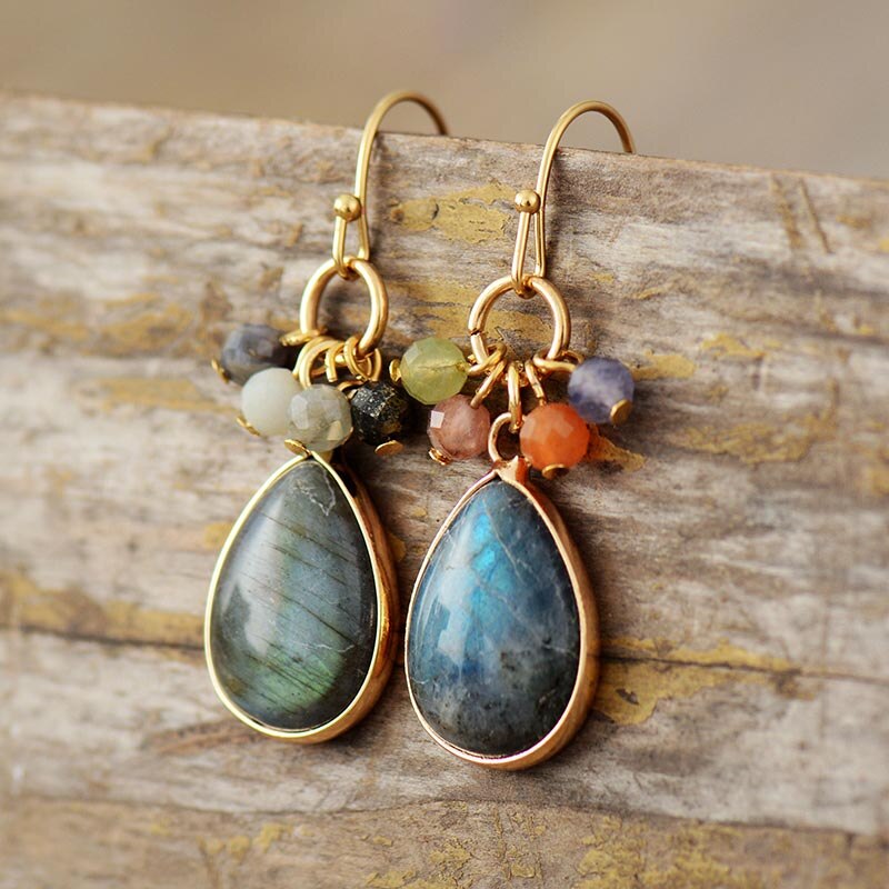 Natural Labradorite & Mixed Agates Earrings